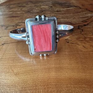 Vintage Taxco Sterling Silver & Spiny Oyster Cuff Bracelet, Mexico 925